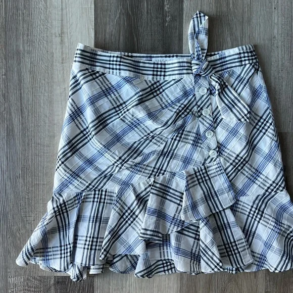 Veronica Beard Kaia Tie-Waist Plaid Mini Skirt Ruffle Size 6